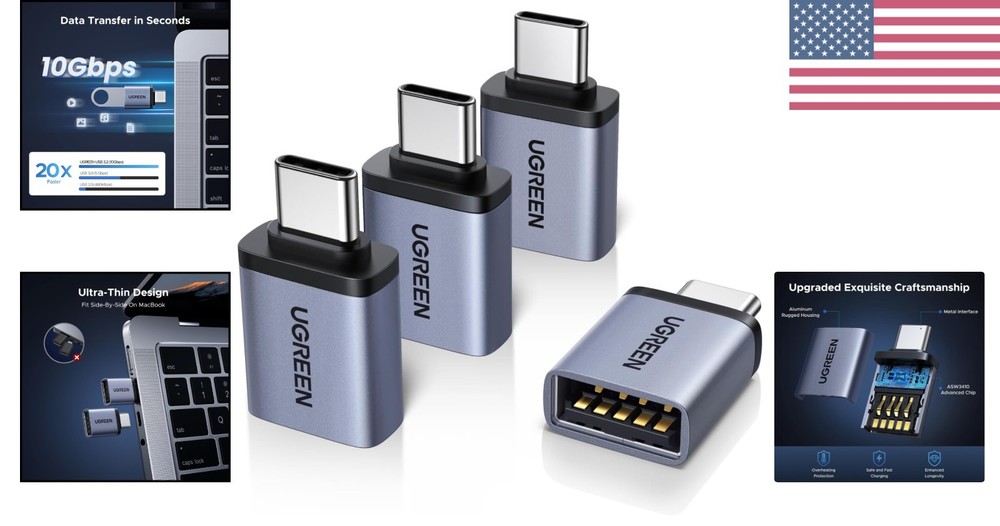 4 Pack USB C to USB Adapter with 10Gbps Speed, Compatible with iPhone & Mac