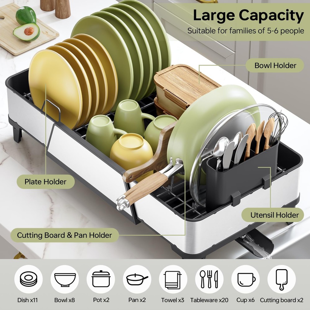 Large Dish Drying Rack Triple Expandable Dish Rack for Kitchen Counter, Stai...