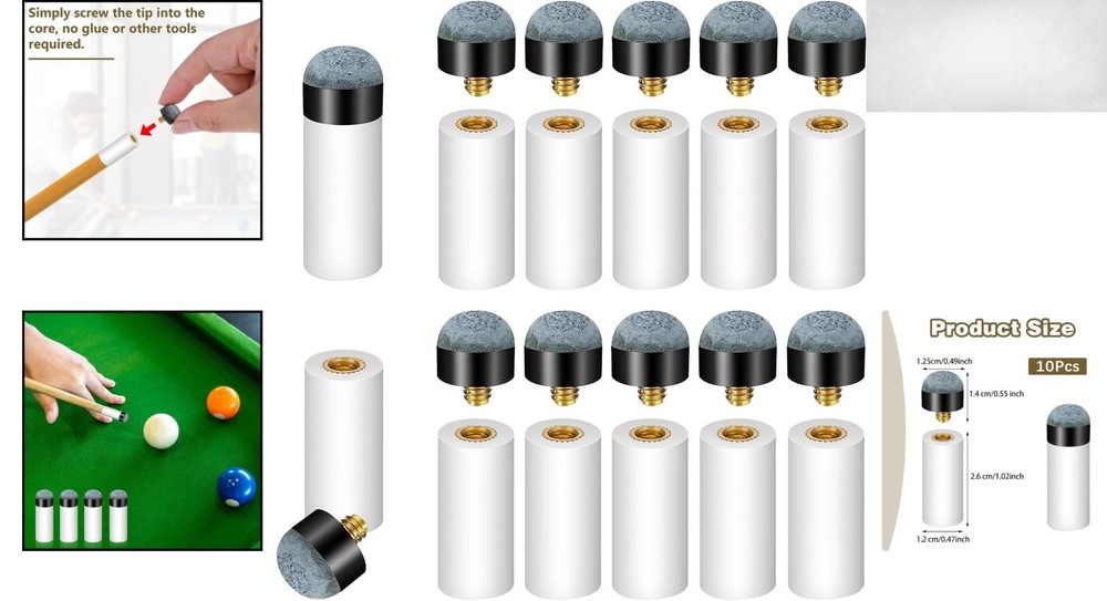 Universal Fit 10pc Pool Cue Tips Set with Durable Leather & Plastic Ferrules