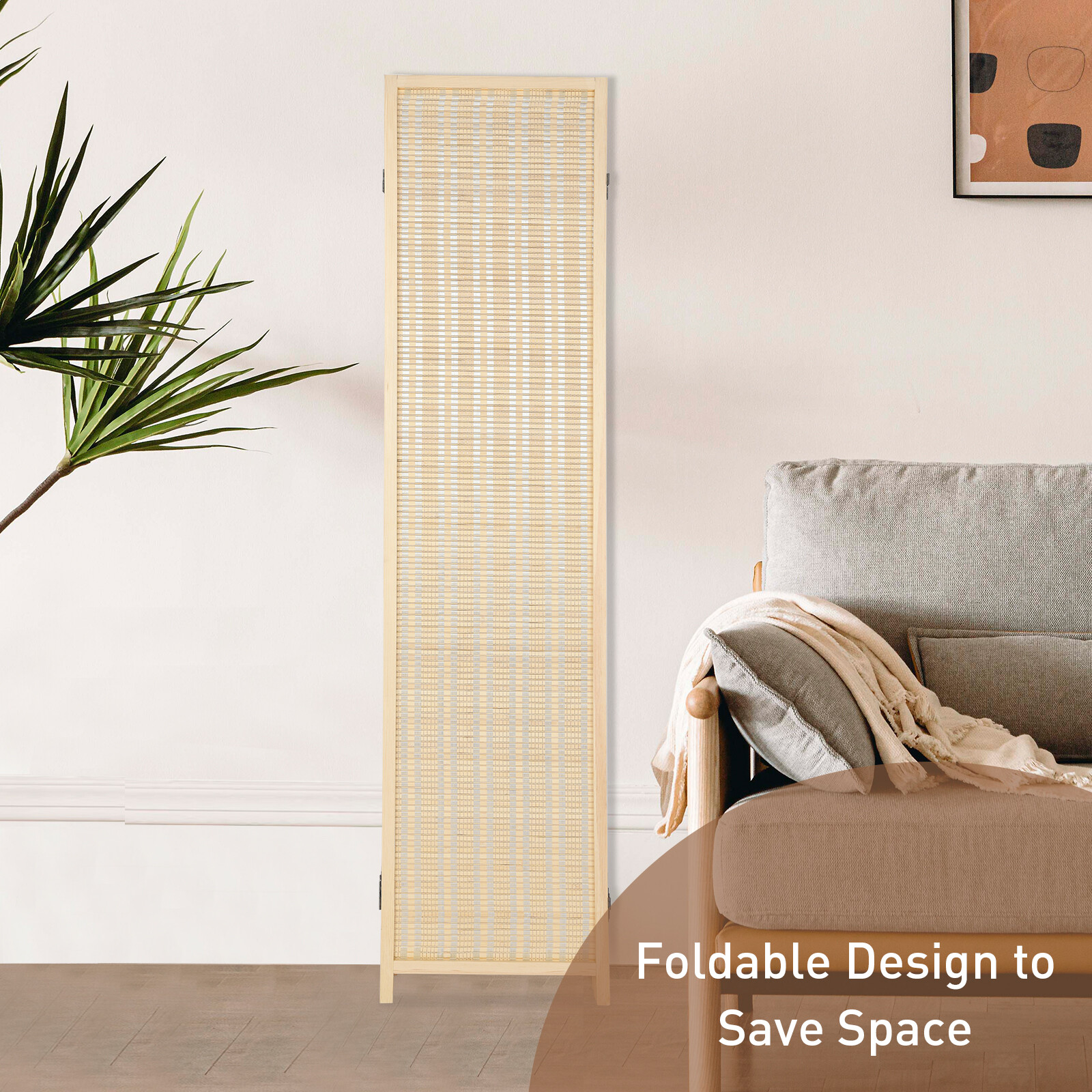 Room Divider Folding Privacy Screen 4 Panel Bamboo Partition Wall Separation