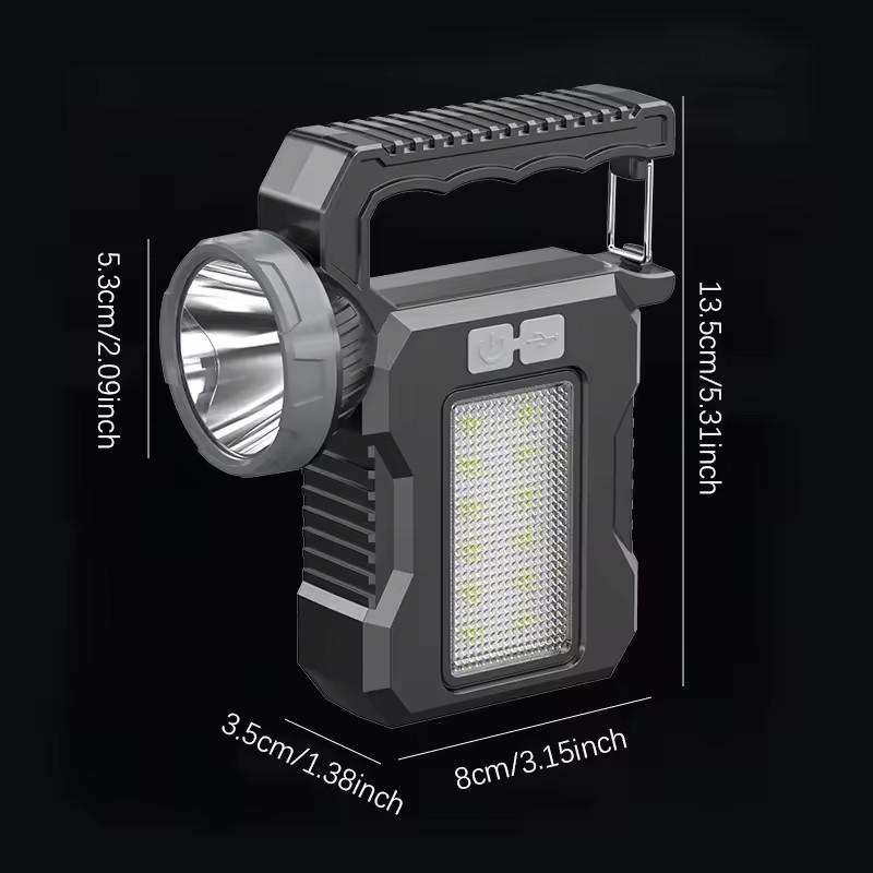 Solar Rechargeable Flashlight COB Work Light Lantern Camping Outdoor