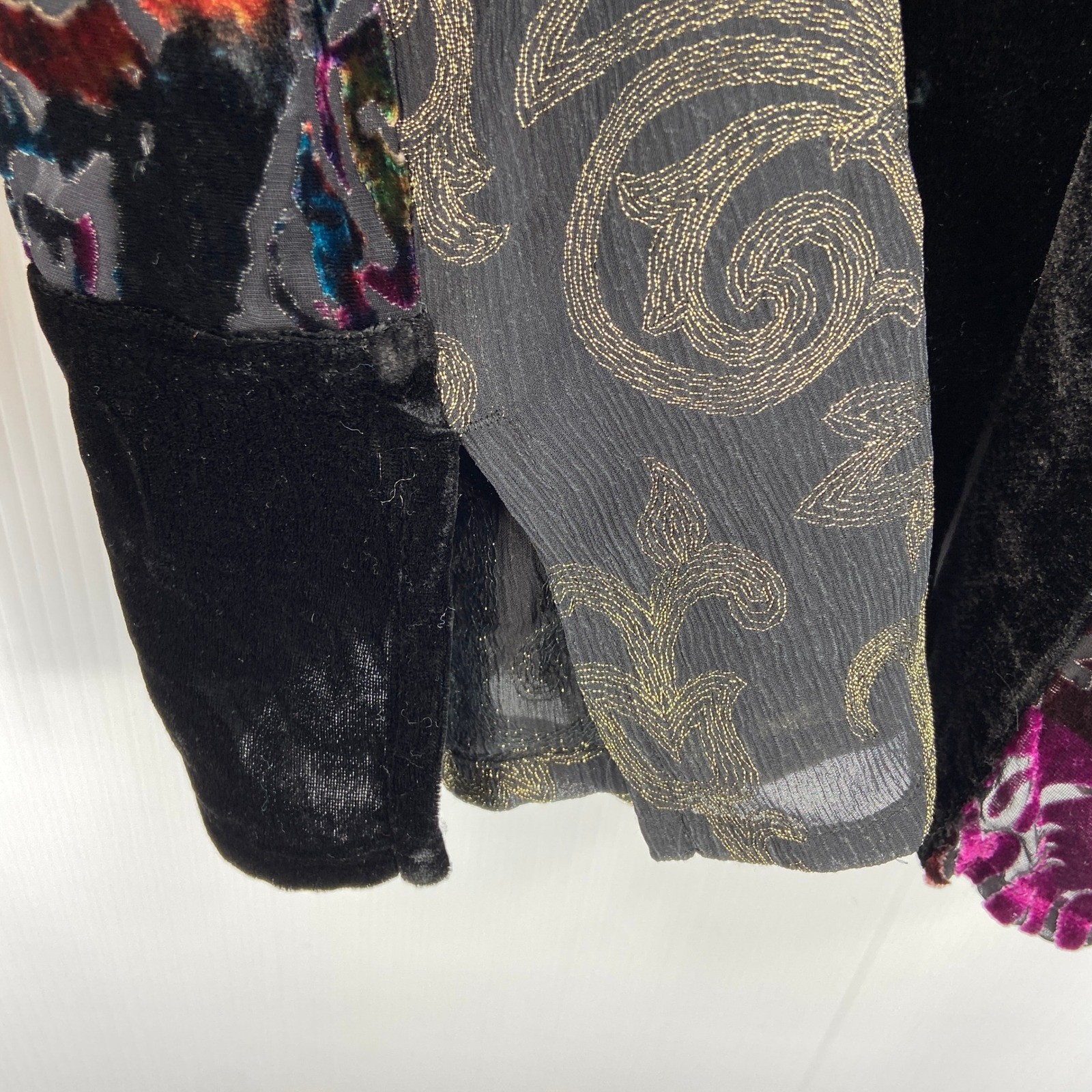 Chicos Patchwork Velvet Burnout Kimono Yukata Jacket Black Floral Womens 3 XL 16