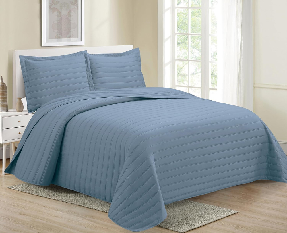 MK Collection Embossed Modern Quilt Oversized Coverlet Bedspread Set Solid Color