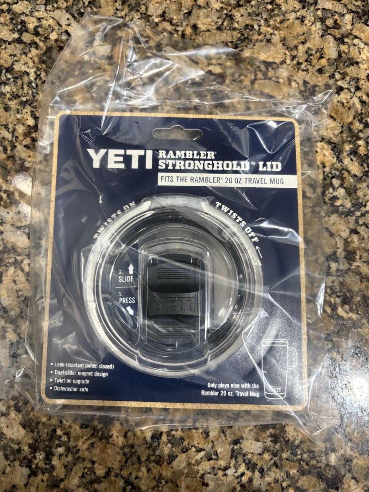 Yeti Rambler Stronghold Black/Clear Lid (Only Fits Rambler 20 oz Travel Mug) NEW