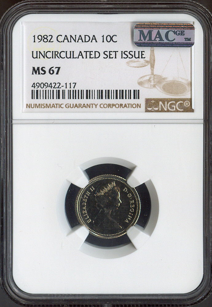 1982 Canada 10 Cents 10C NGC MS67 MAC  - Quality