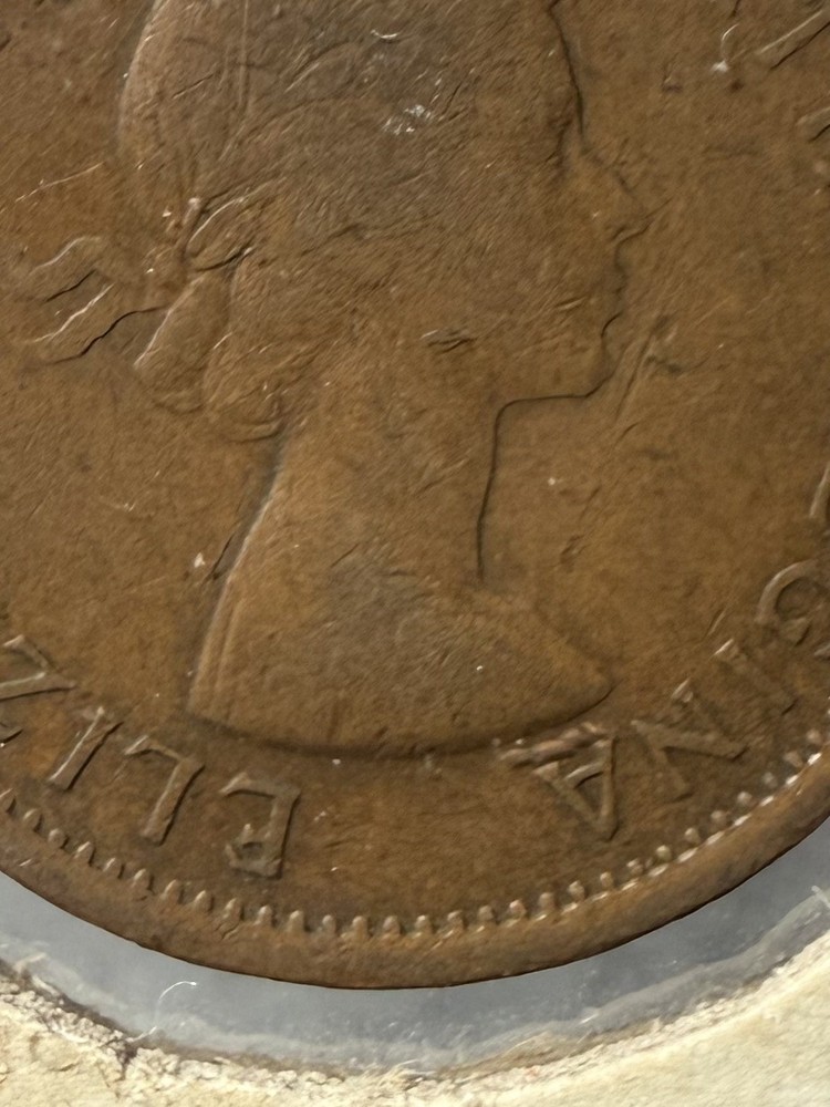 Canada 1955 No Shoulder Fold? 1 Small Cent Coin