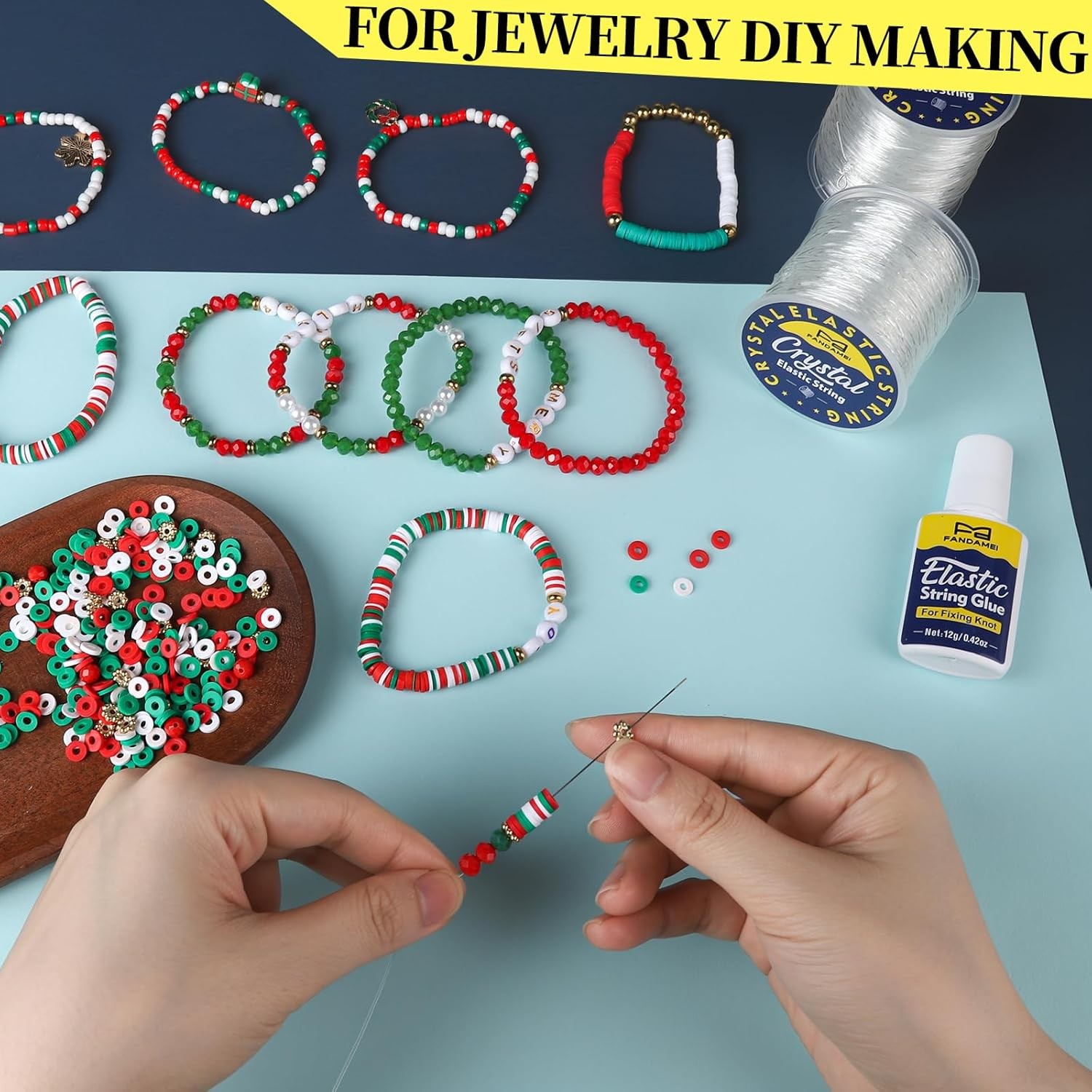 Elastic String Kit 1mm & 0.8mm – with Glue & Needles for Jewelry & Bracelets