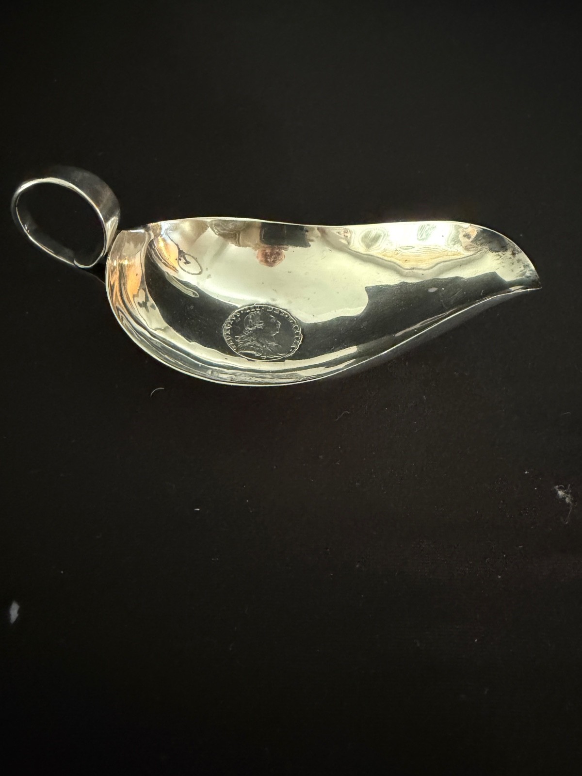 1832 London Sterling Pap Boat with 1787 Shilling in Bottom Jonathan Hayne