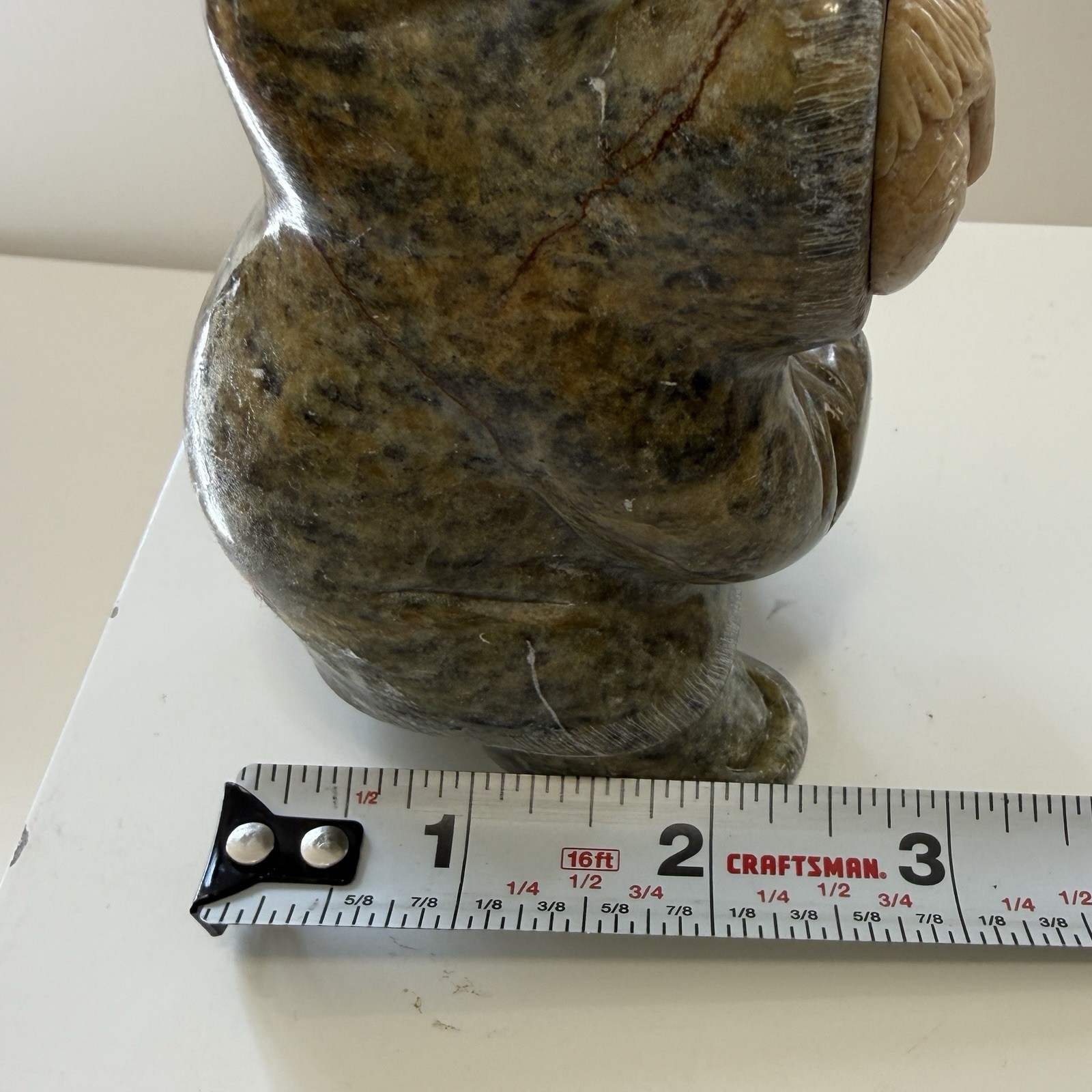 Eddie Lee Inuit Eskimo Spear Fisherman Signed 4.5" AlaskaHand Carved Soapstone