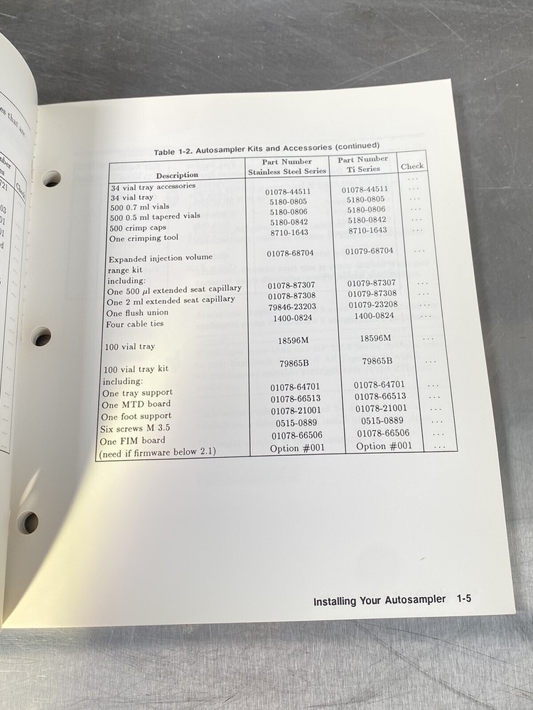 Hewlett Packard HP 1050 Series Autosampler HPLC - Users Guide /Instructions Book