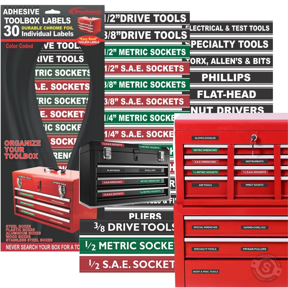 2 TOOL BOX LABELS Organize Wrenches Sockets & Cabinets fast & easy Green Edition
