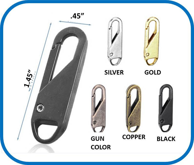 ONE (1) ZIPPER PULL REPLACEMENT EXTENDER PULL TAB 1.45" LONG STURDY - 5 COLORS