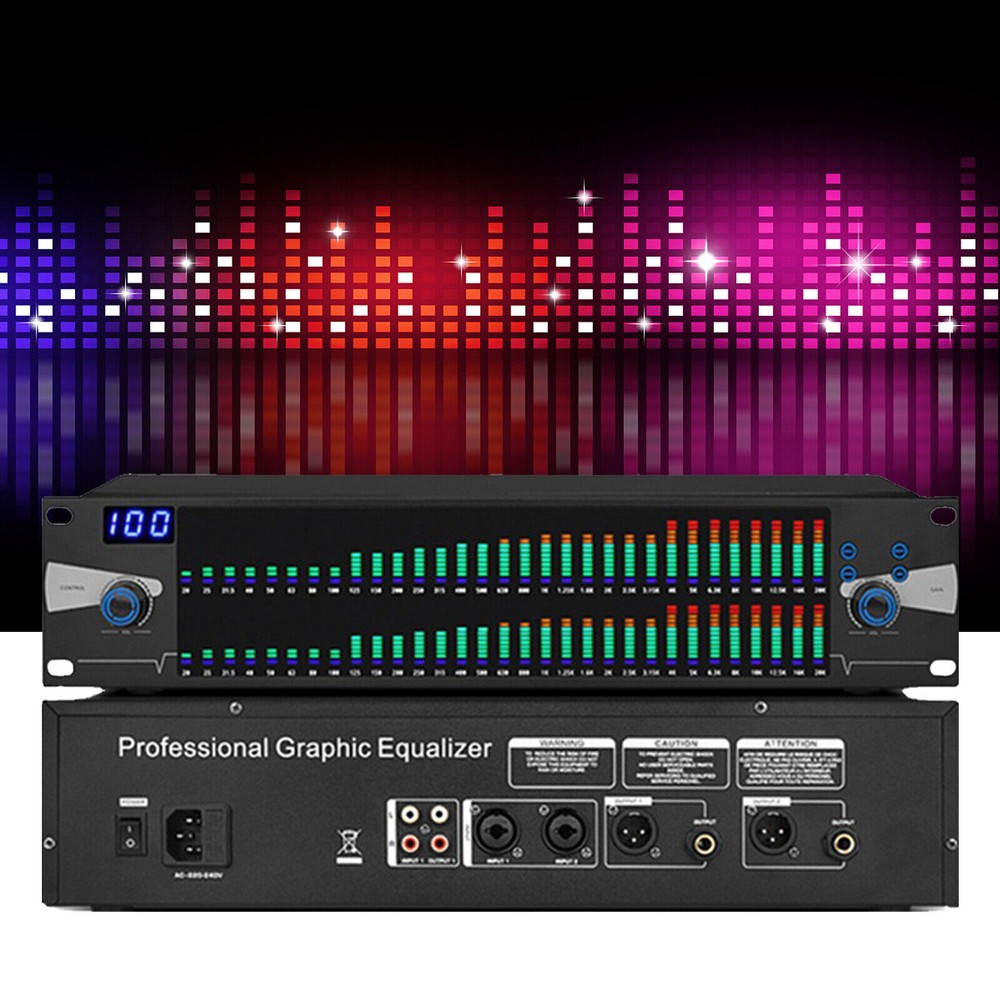 220V Graphic Equalizer Digital Equalizer Dual 31-Band Spectrum Display for Stage