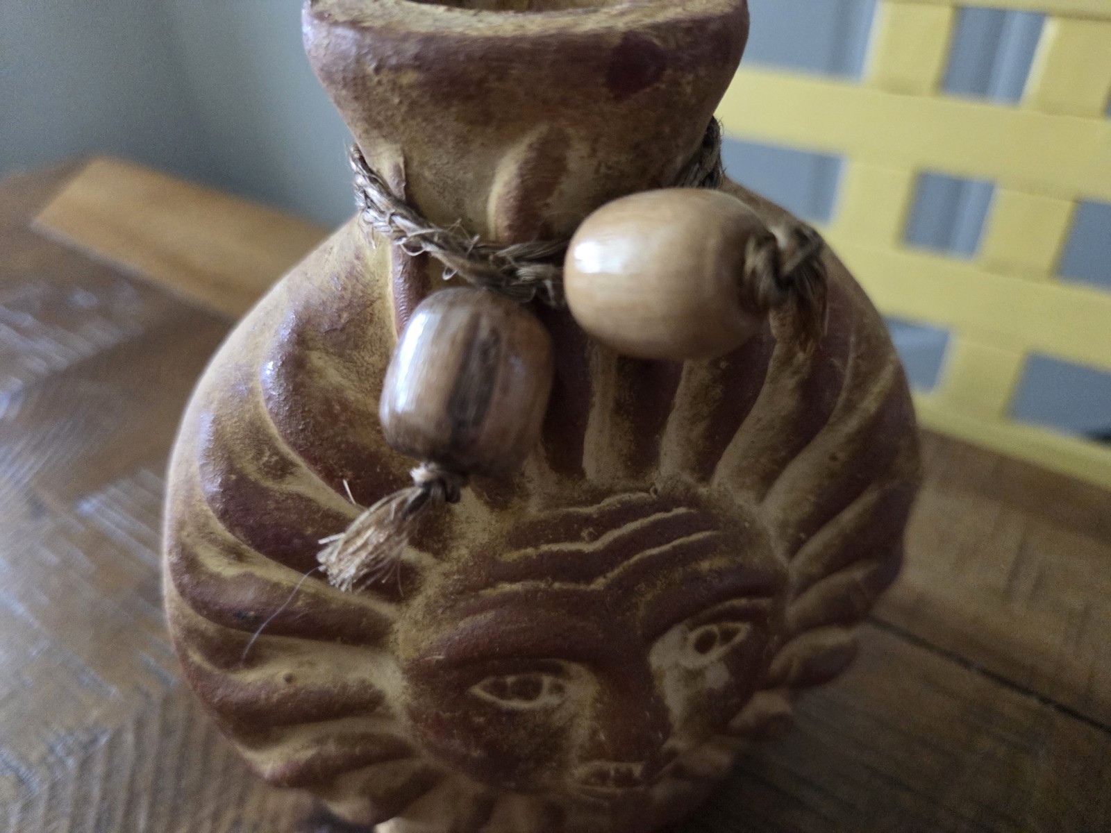 Mexican Folk Art Sun Face Celestial Vase Small Handmade Earth Tones