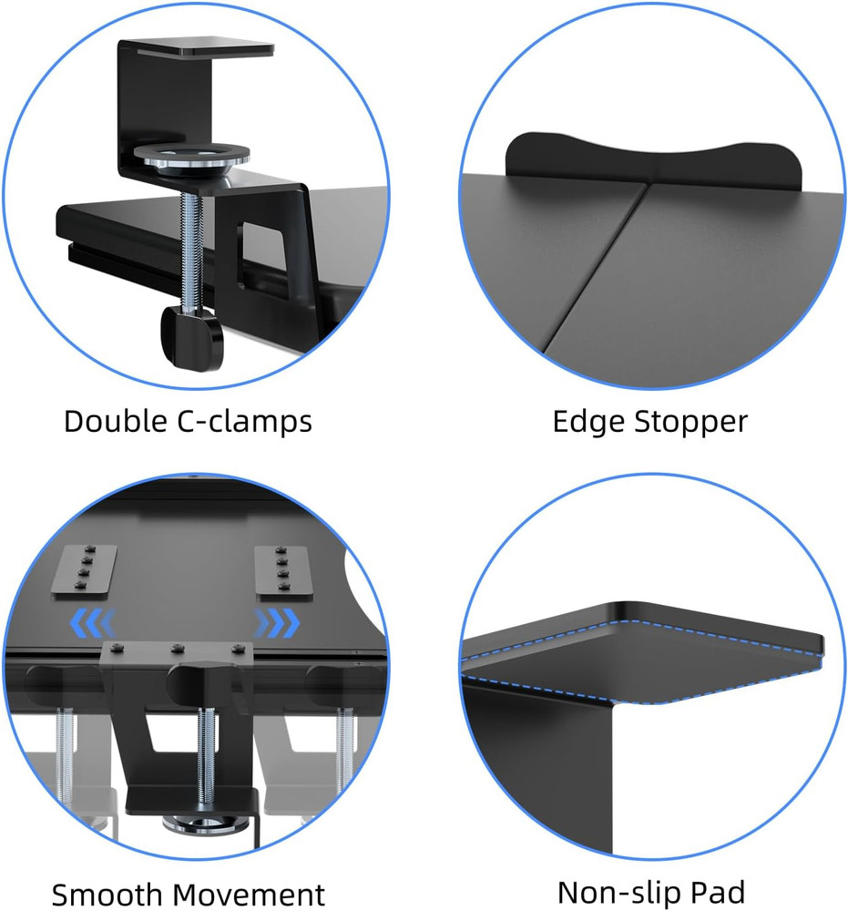 Suptek Small Keyboard Tray under Desk Pull Out with C Clamp Mount, Computer Keyb