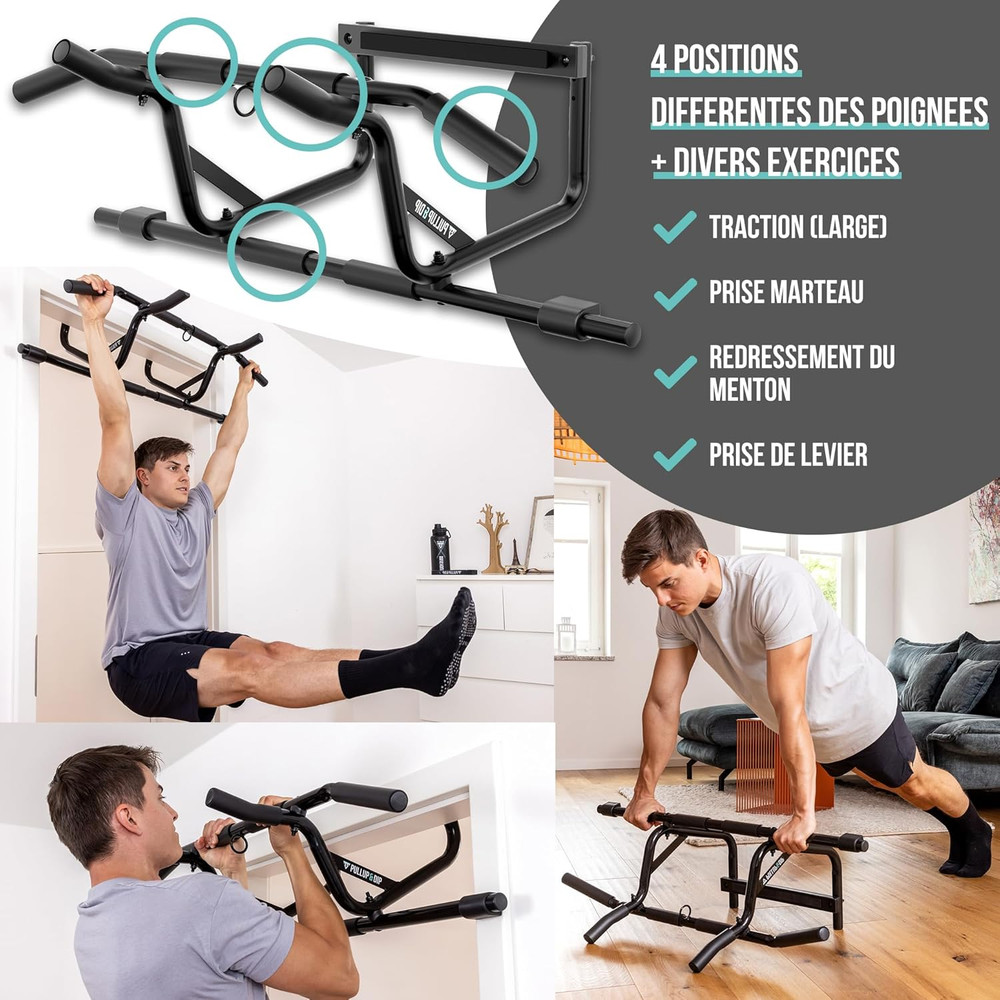 PULLUP & DIP Pull-Up Bar for Door Frames for Hanging without Screws and No Slipp