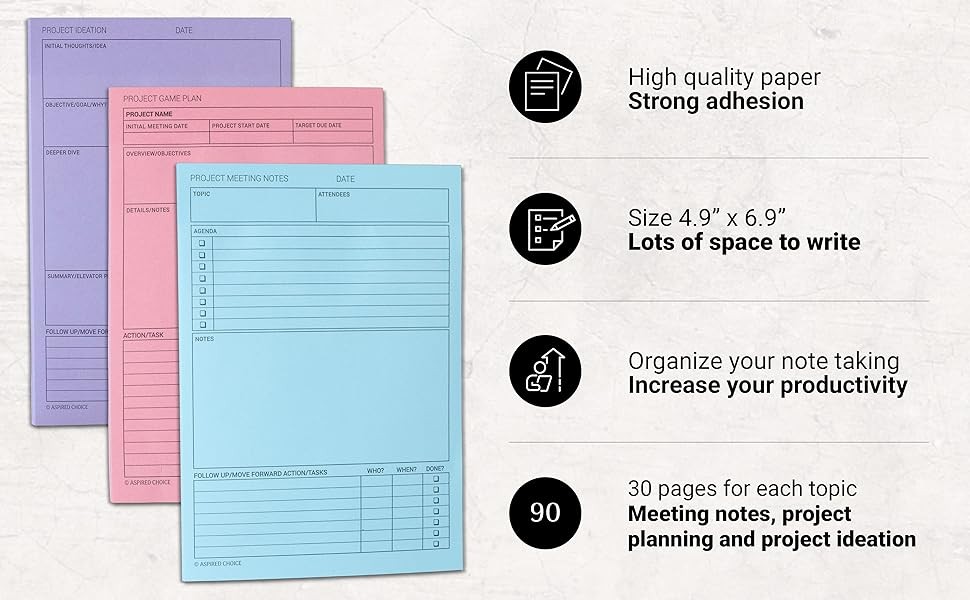 Project Planner Kit & Meeting Notebook for Work – 90 Lar Stiy Notes