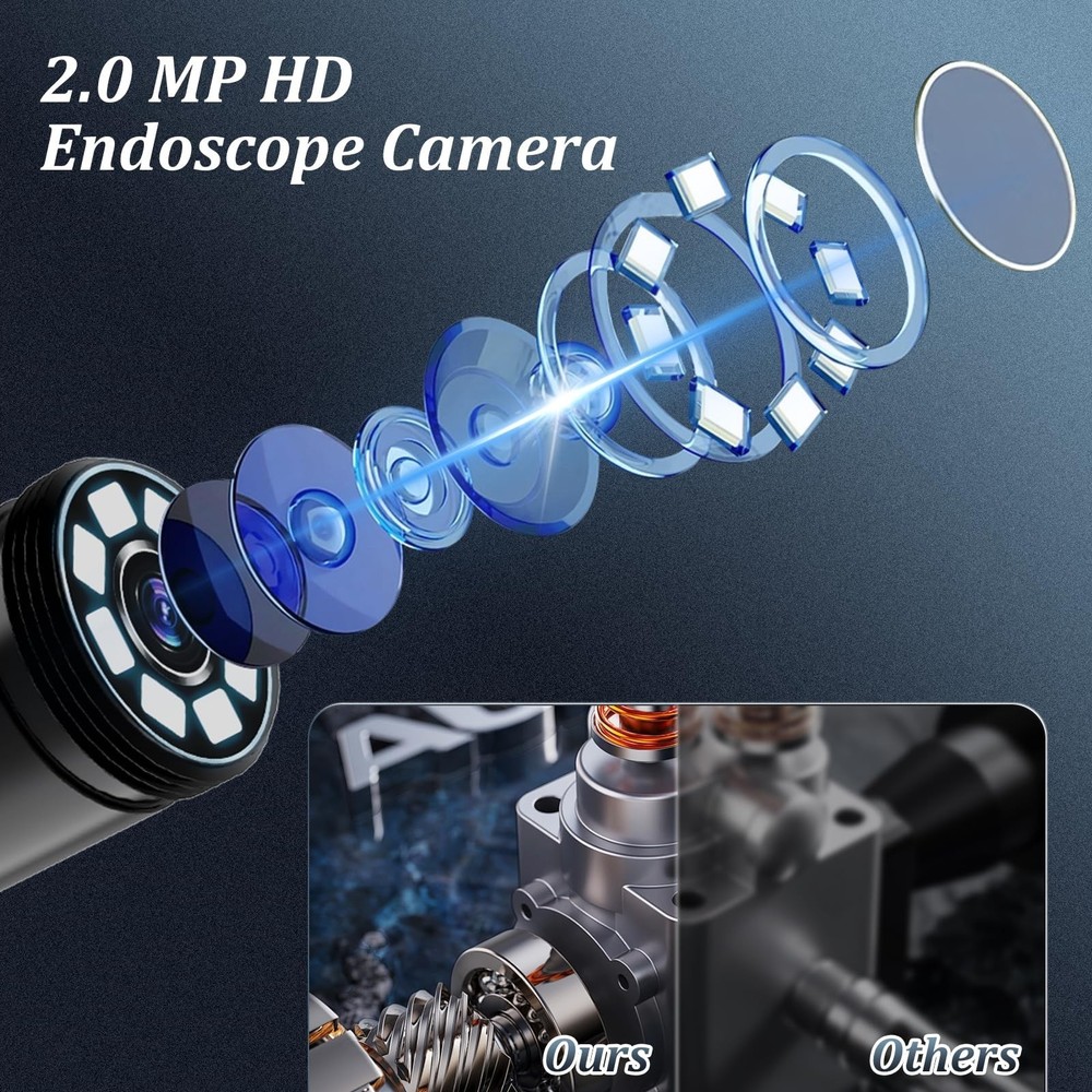 Endoscope Camera with Light, 1920P HD Borescope, 8 Adjustable LED Light, IP67...