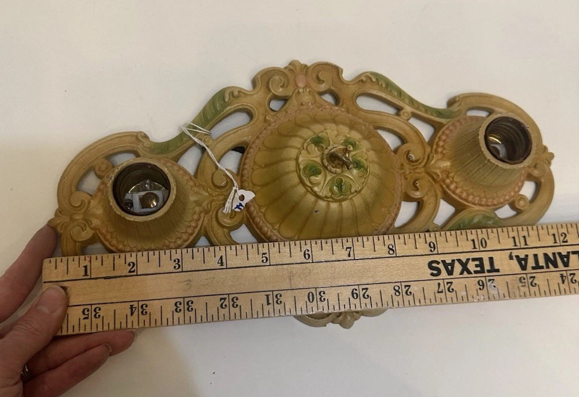 Antique art deco flat mount ceiling 2 light fixture with double light Late 1800s