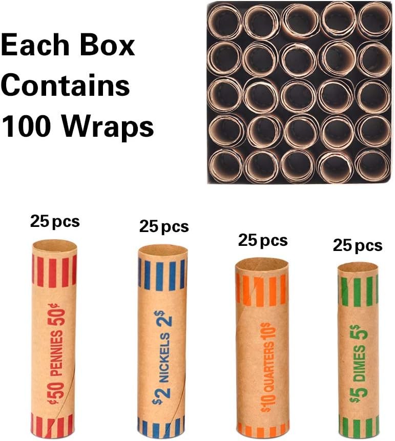 100pcs Assorted Heavy Duty Preformed Coin Wrappers Rolls - 100-Assorted