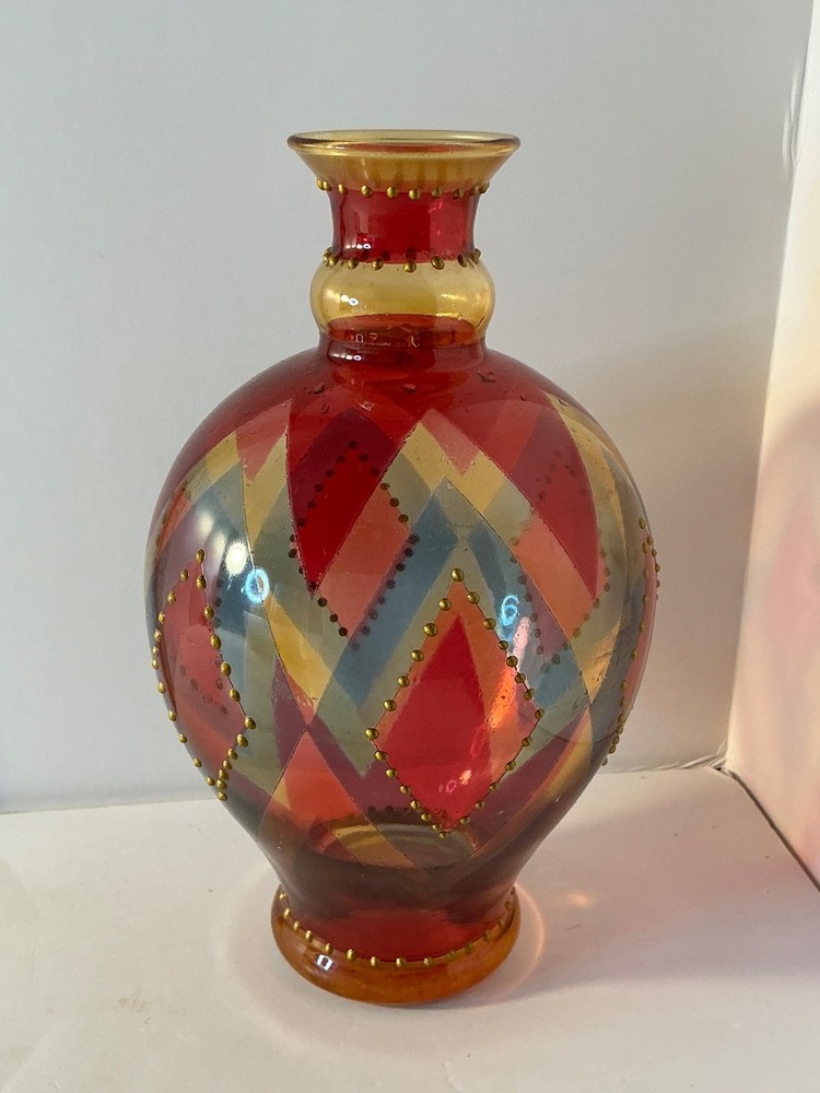 Multicolored diamond pattern vase 9”