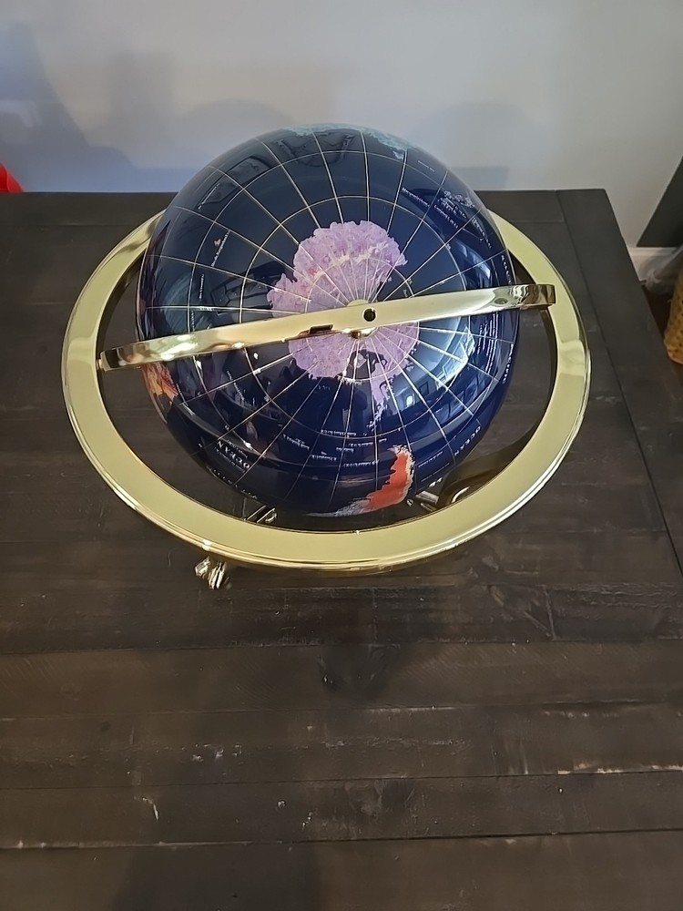 Inlay Gemstone Tabletop World Globe 19” Tall