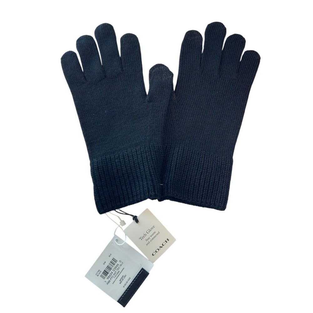 Coach Knit Tech Gloves With Rubber Patch Black S/M