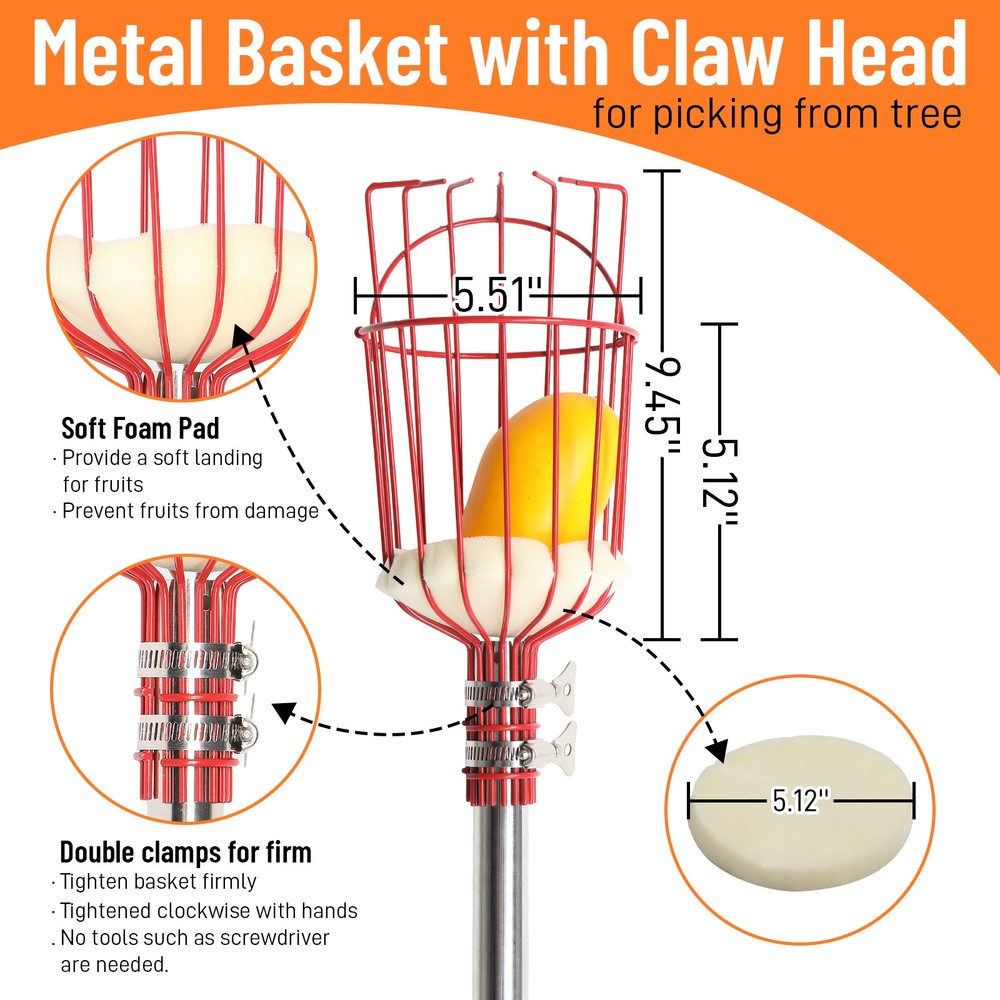 13 FTFruit Picking Pole Picker Fruit Tree Picking Toolr with Basket Stainless St