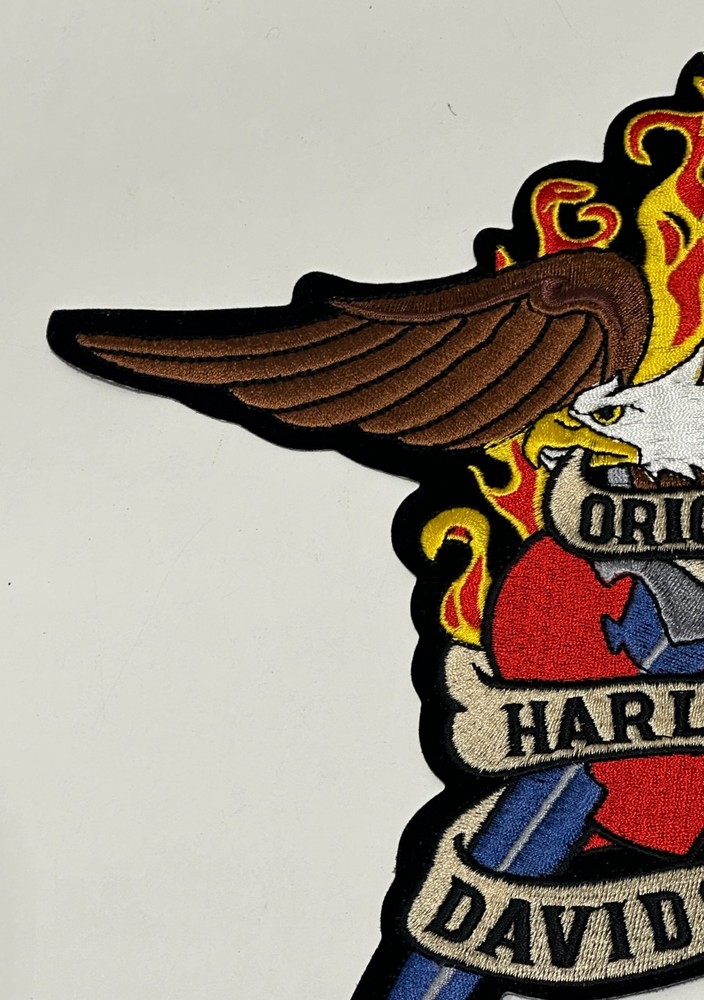 Harley-Davidson Embroidered Eagle Patch Large Iron On Eagle Flames Sword
