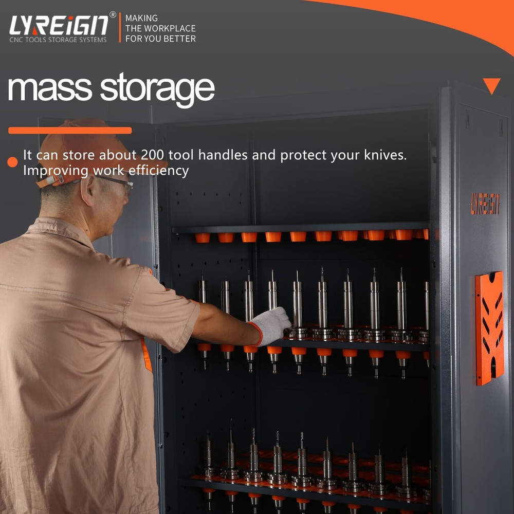 CAT40 CNC Tool Cabinet with Lock – 96-Capacity Orange Storage for Tool Holders