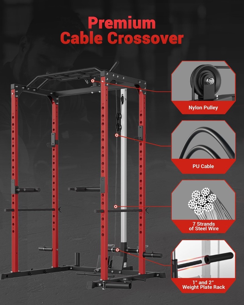 Power Cage 1200 LBS Multi-Function Power Rack with LAT Pulldown Seated Row