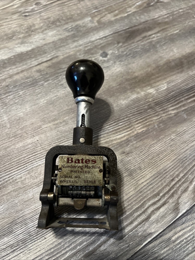 Antique Bates Numbering Machine Stamp Consecutive, Repeat, Duplicate, 6 Wheel