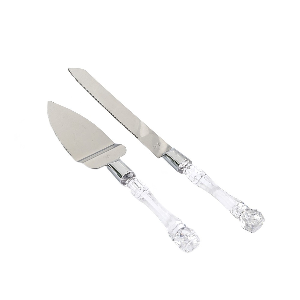 Silver Clear Knife and Server Crystal Handles Cake Serving Set Wedding Tableware