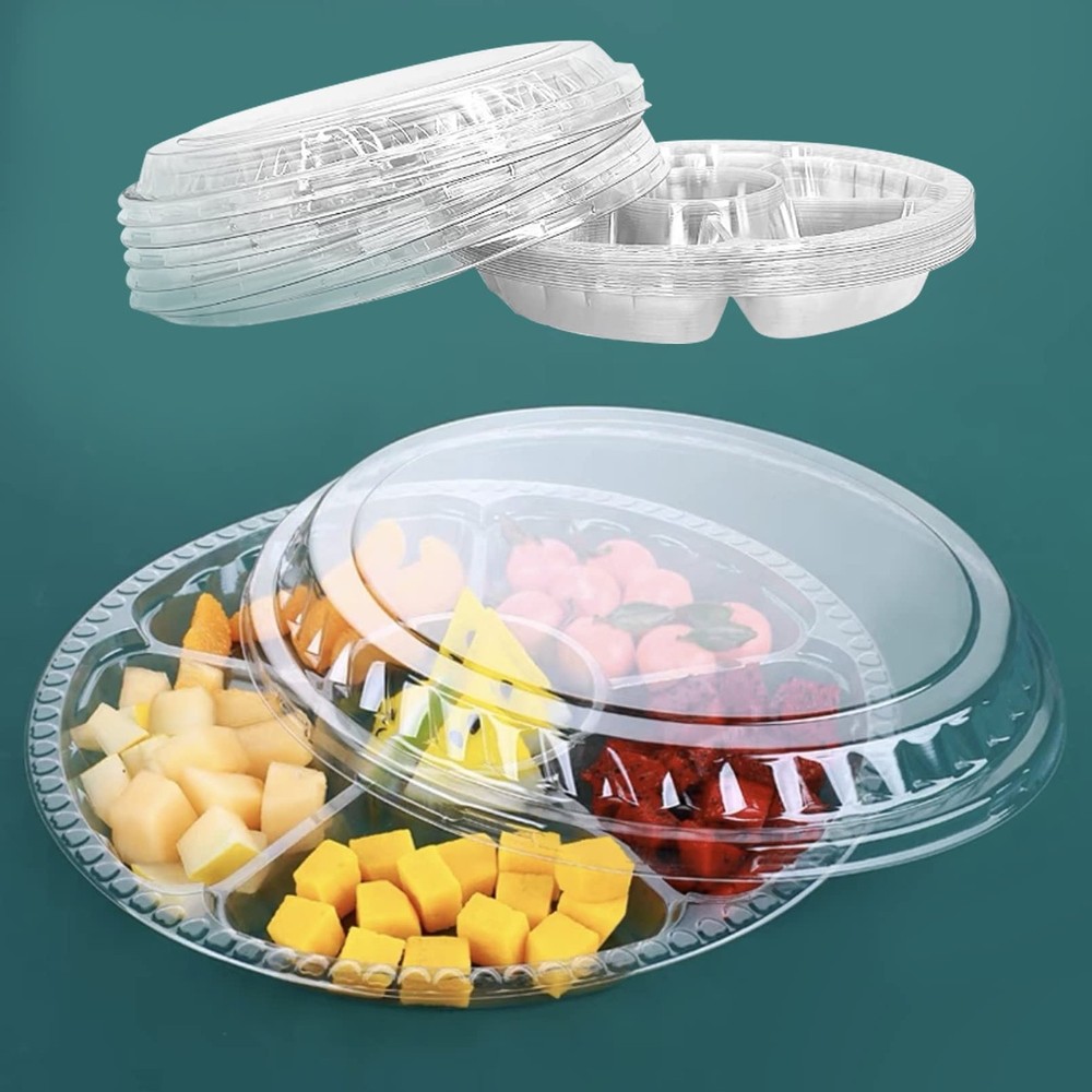 Apatal 12PCS Disposable Fruit Trays, Round Plastic Appetizer Serving Tray wit...