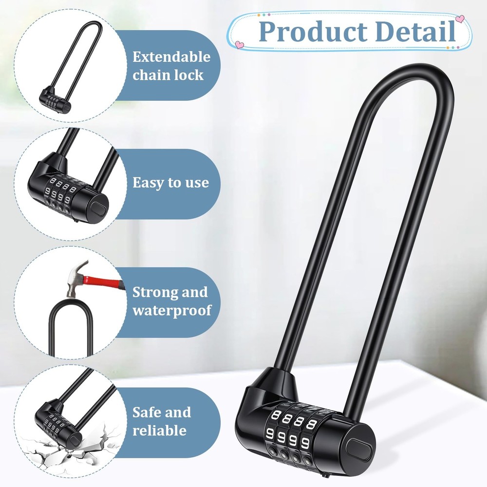 2 Pieces 6 Inch Long Shackle Combination Lock 4 Digit Combination Padlock wit...