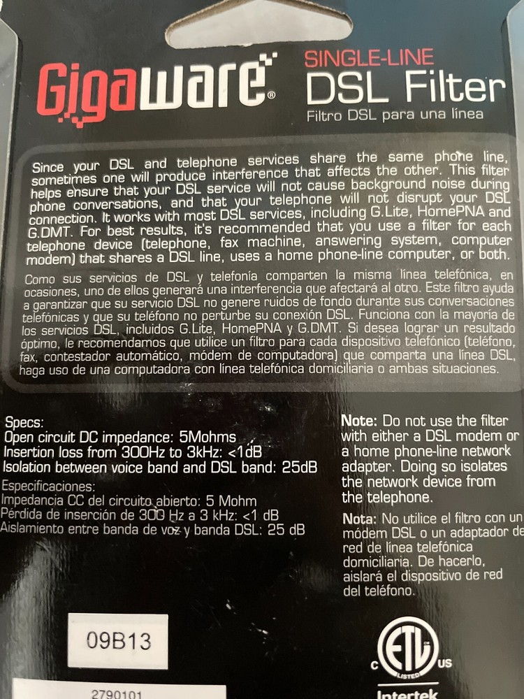 Gigaware Single-Line White DSL Filter 2790101