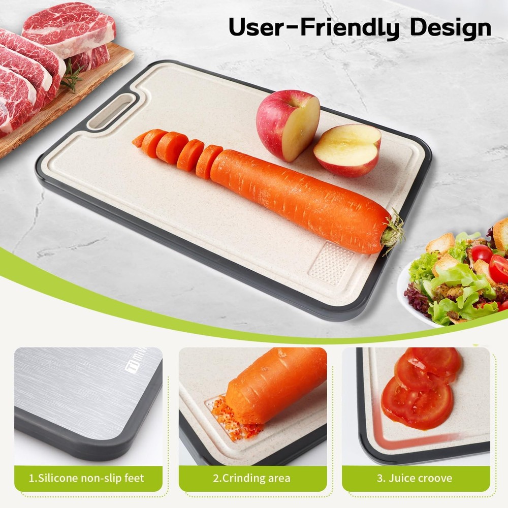 Professional Titanium Chopping Board, Non Slip Base, Kitchen Essential, Silver
