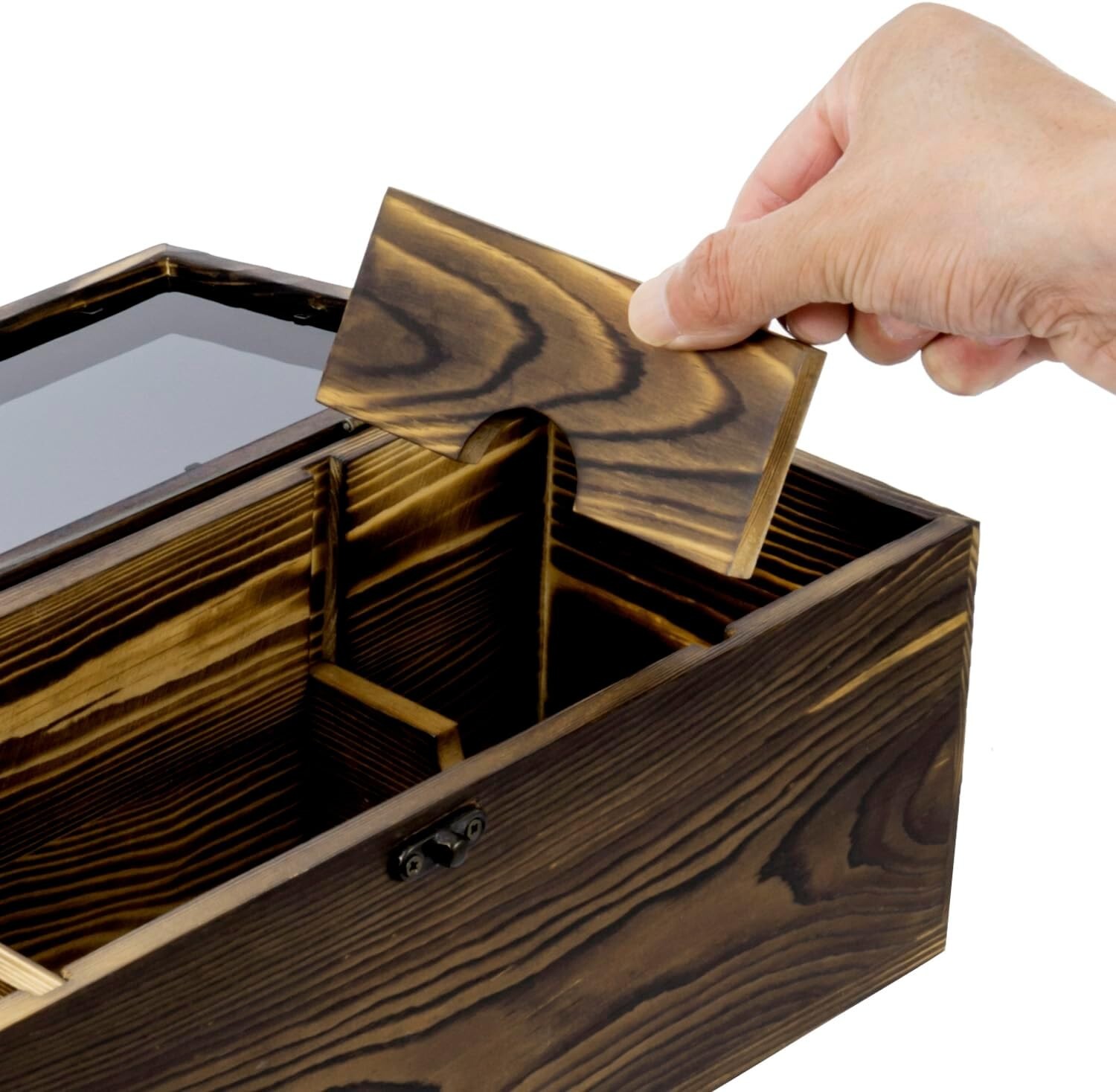 Brown Wood and Black Acrylic Window Single Wine Bottle Gift Box, Wine Storage