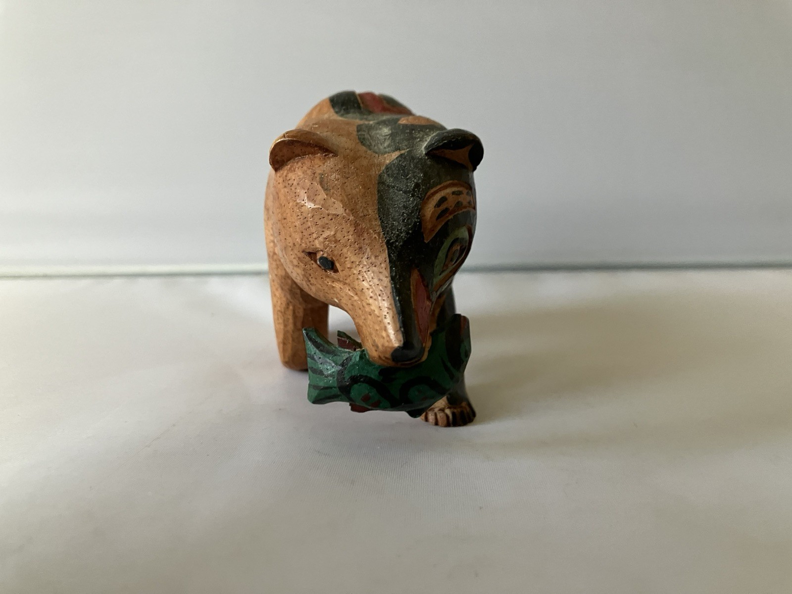 Pacific Northwest Salish Bear with Fish Carving First Nation Tribal Art