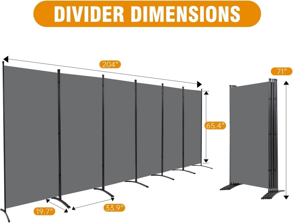 Metal Frame 6 Panel Folding Privacy Screen 6 FT Wall Divider Room Separator