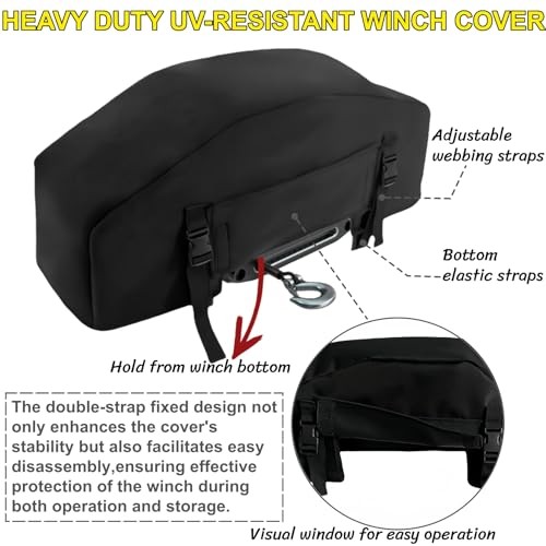 BLIRITEL Waterproof Winch Cover, Heavy Duty UV-resistant Winch Protective Black