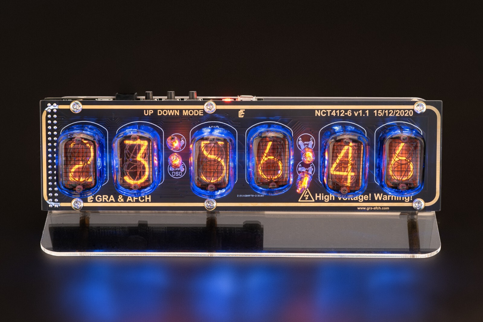 IN-12 Nixie Tubes Clock on Acrylic Stand with Sockets 12/24 UPS FREE Shipping