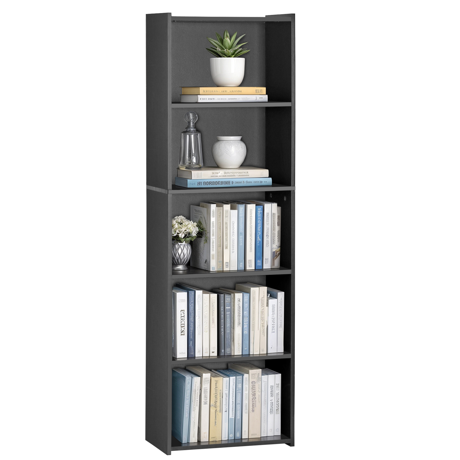 5-Tier Bookcase Freestanding Wood Open Bookshelf Storage Rack for Bedroom Black