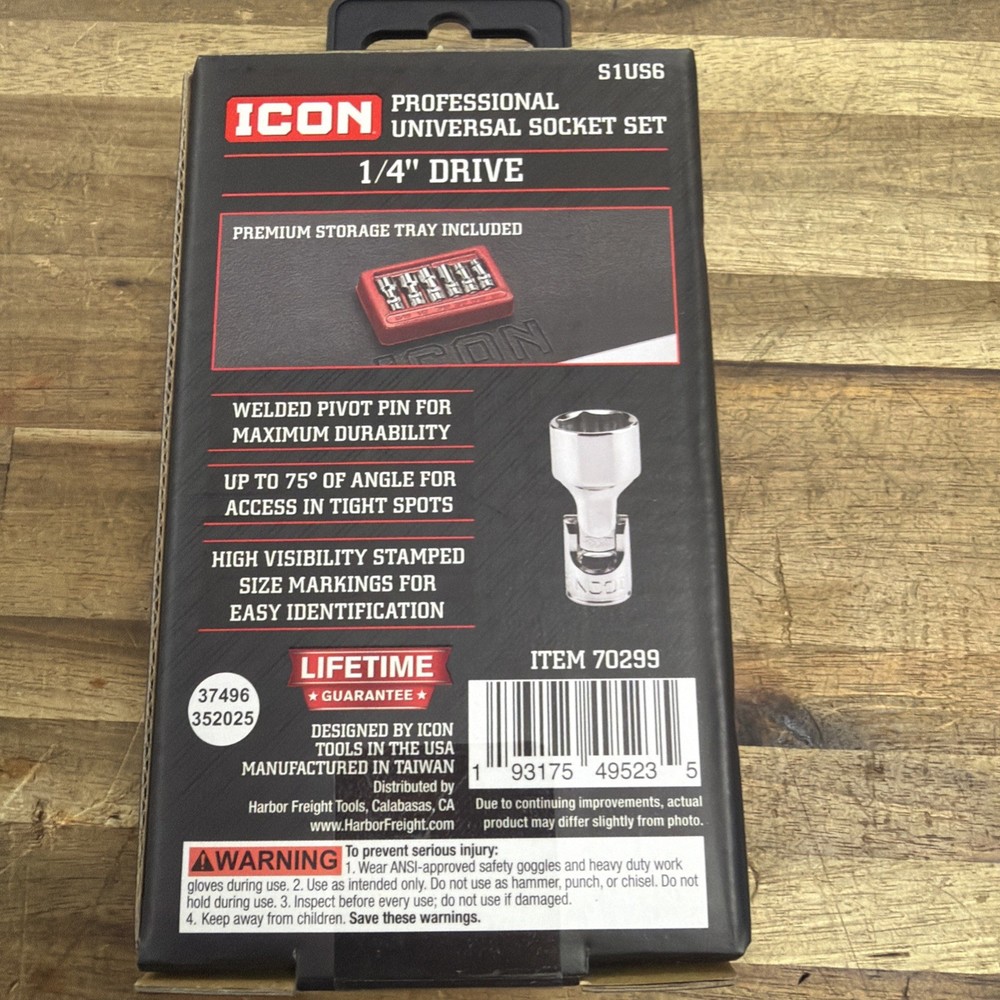 ICON S1US6 PROFESSIONAL UNIVERSAL SOCKET SET SAE 1/4" DRIVE