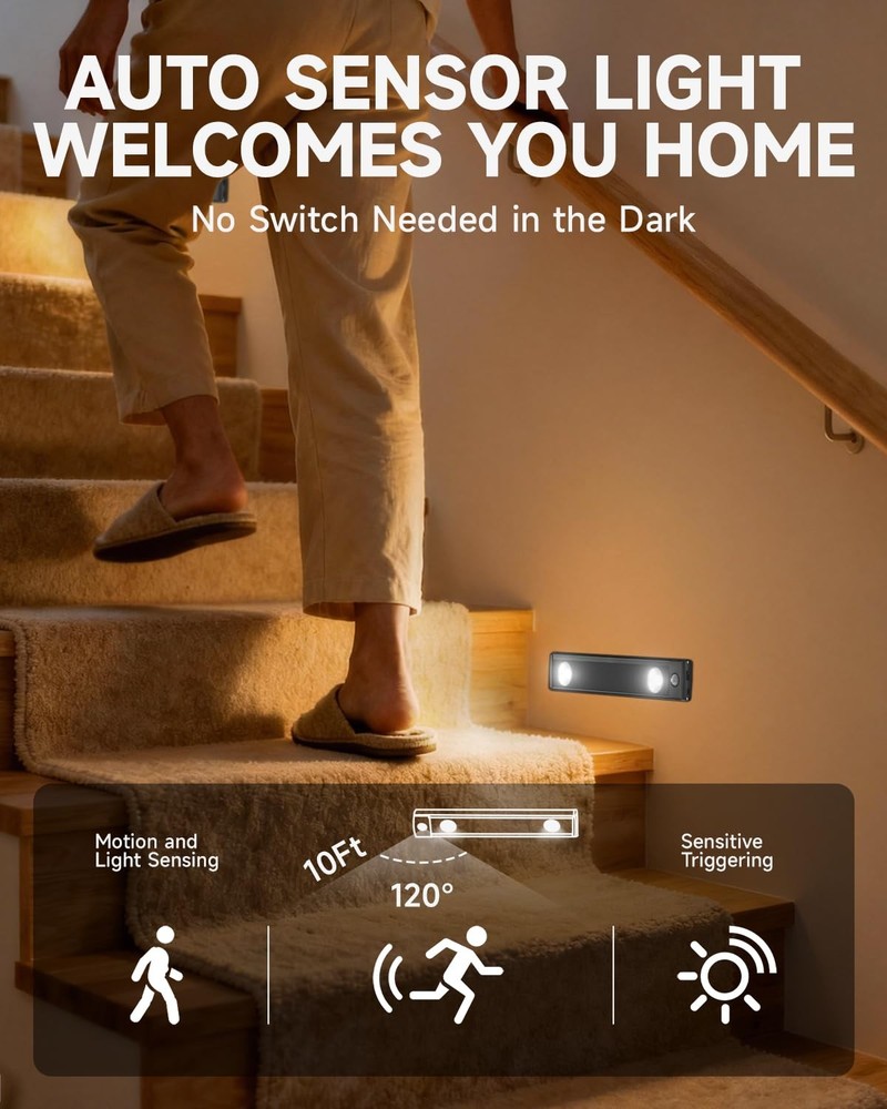 Under Cabinet Lighting, 10" Rechargeable Motion Sensor Light Indoor - 4 Modes...