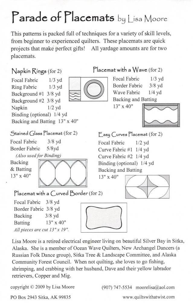 A PARADE OF PLACEMATS Sewing Quilt Pattern Packet 5 Patterns w Clever Techniques