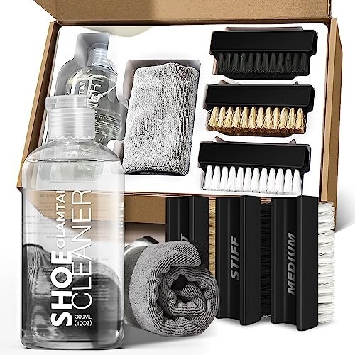 Shoe Cleaner Kit for Sneakers - 10oz Cleaning Solution, 3 Brushes & Microfiber T