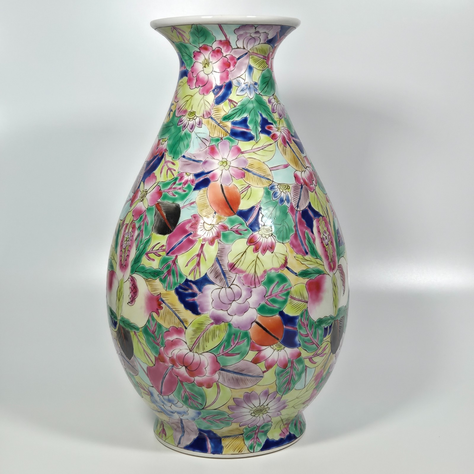 Vintage 14" Chinese Millefleur and Pomegranate Fruit Vase