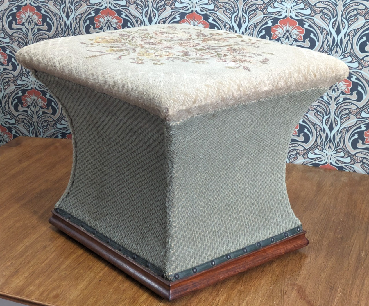 Victorian Upholstered Hourglass Ottoman Footstool Stool Antique 19th Century