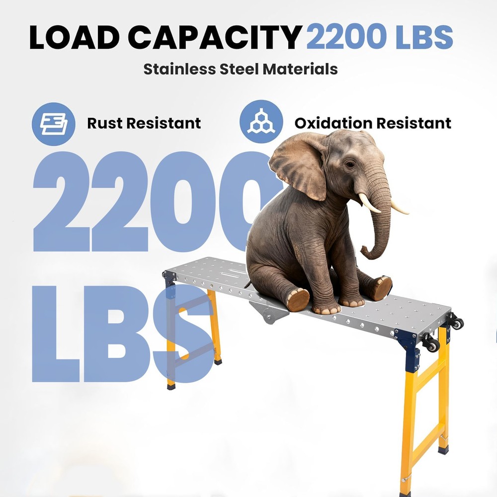 2200LBS Welding Table 60"x12" Folding Workbench with 5-Level Adjustable Height